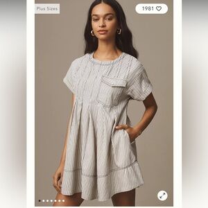 ANTHROPOLIE - Pilcro Short-Sleeve Denim Mini Swing Dress- size large petite NWT